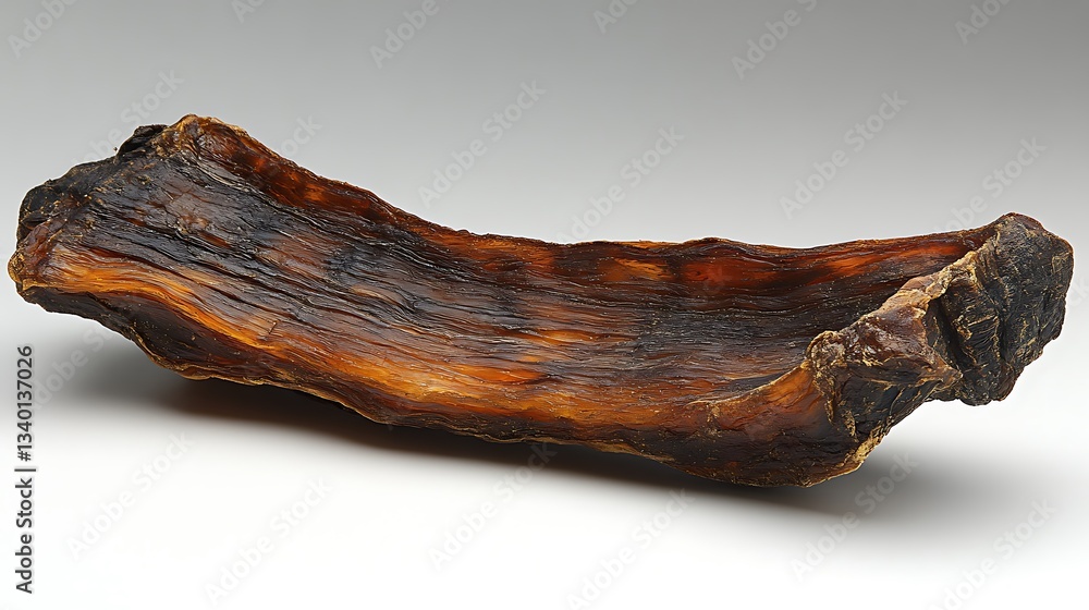 Dried, curved, meaty dog chew. Dried, curved, meaty dog chew.
