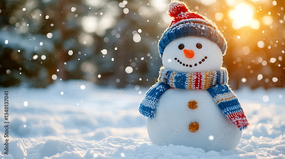 Fototapeta premium Joyful snowman in winter wonderland.