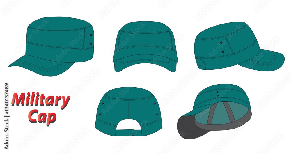 Set of military cap Dimensions, Various Hat Dimensions, Design and Structure Illustration, isolated on white Set of military cap Dimensions, Various Hat Dimensions, Design and Structure Illustration, isolated on white