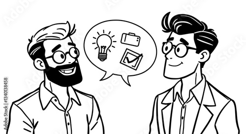 two men are talking about different things, conversation line sketch