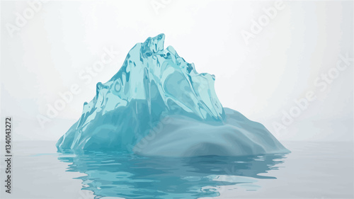 A digital rendering of an iceberg is presented against a light grey background.  The iceberg is predominantly light blue and white, exhibiting a variety of textures and forms suggesting melting and