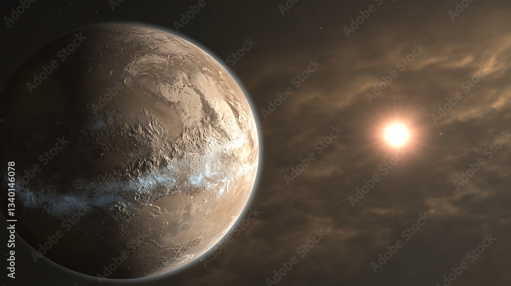 Fototapeta premium A rendered image showing an alien planet with a nearby star