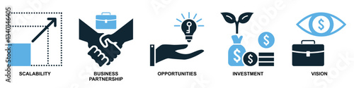 set of entrepreneur icon vector symbolizing business leadership, innovation, and success. Perfect for startups, finance, and corporate branding projects.