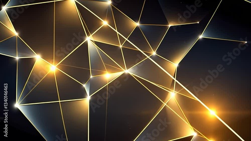 Abstract geometric design with golden lines and glowing points