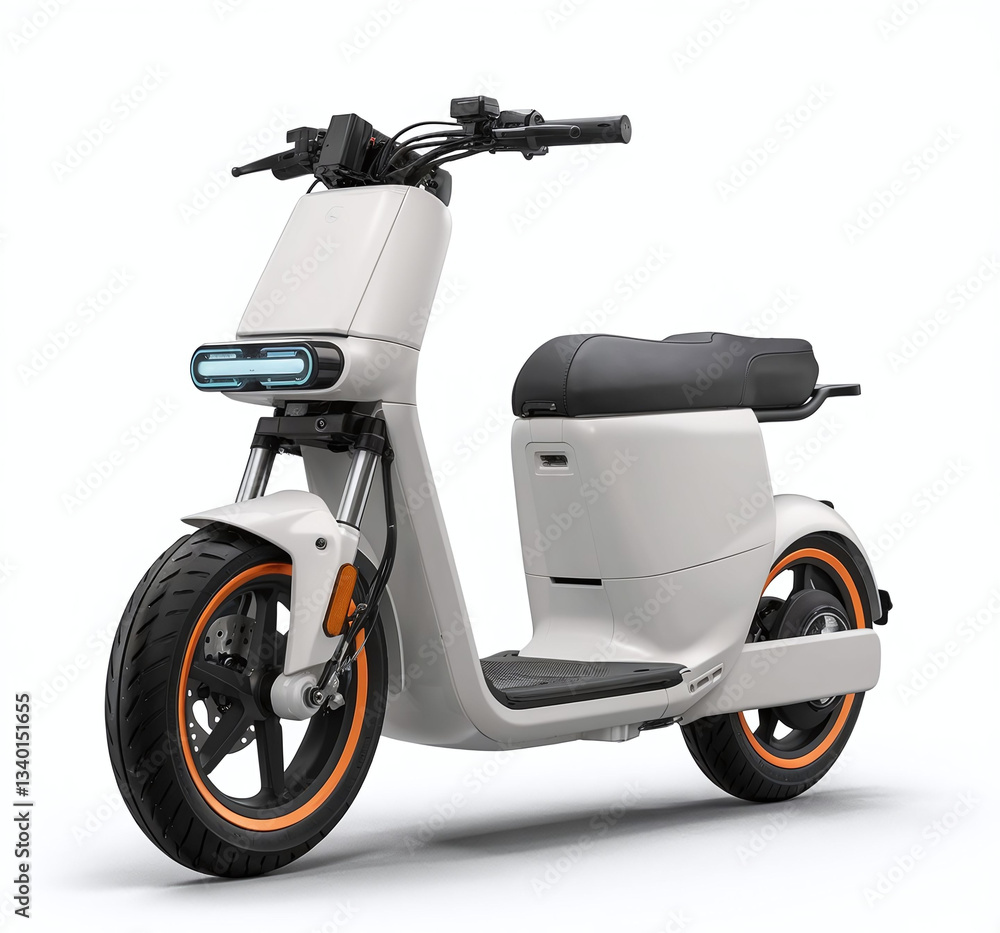 Obraz premium Elegant Electric Scooter Design Showcasing Modern Transportation Aesthetics, a pristine white electric scooter embodying urban mobility and sleek design, the image highlights its clean lines, integrat