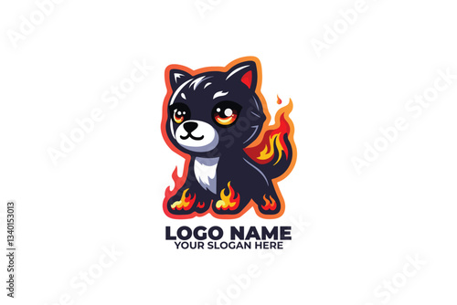 chibi style panther with fiery elements on its paws