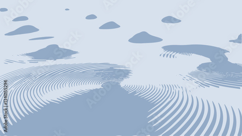 The image shows an abstract pattern of concentric ripples or swirls. The color palette is predominantly light blue and white, with a smooth, soft texture. The ripples vary in size and intensity,