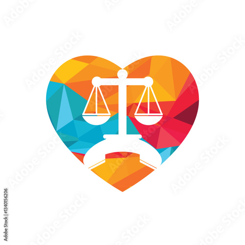 Law call vector logo design template. Handset and balance with heart icon design.