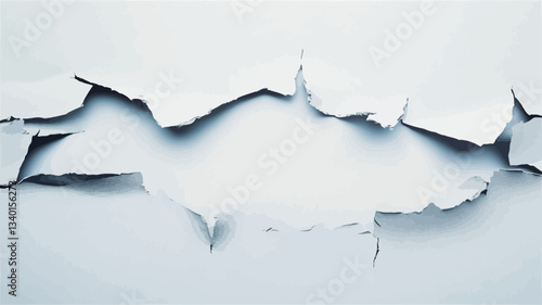Close-up shot of a white surface with extensive cracking and peeling paint.  The cracks are irregular and vary in width, creating a distressed and textured appearance. The background is