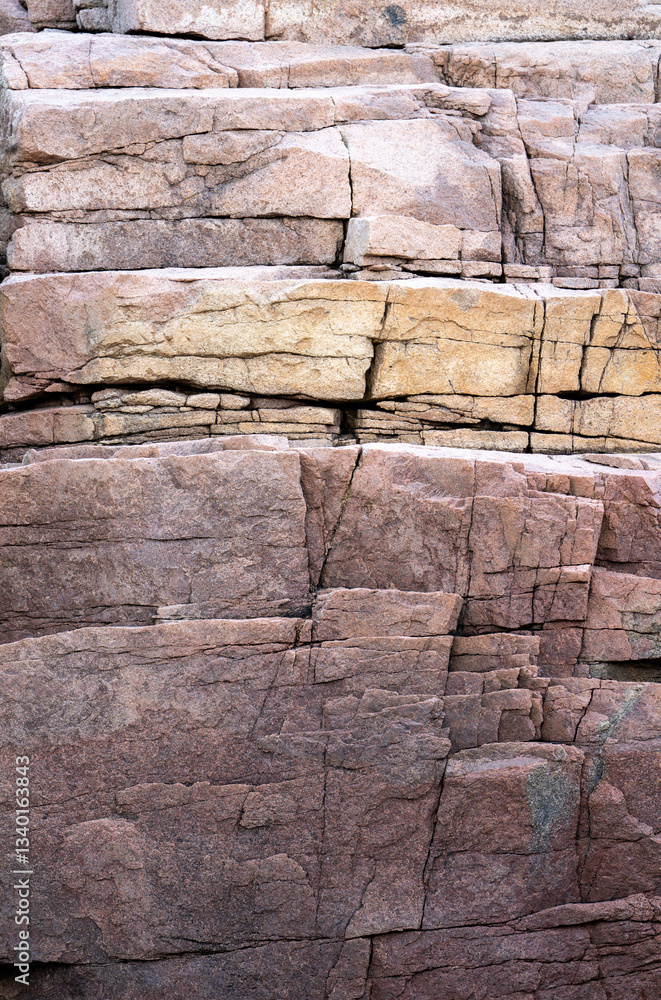 Steps Of Pink Granite Rock Along Coast Of Acadia