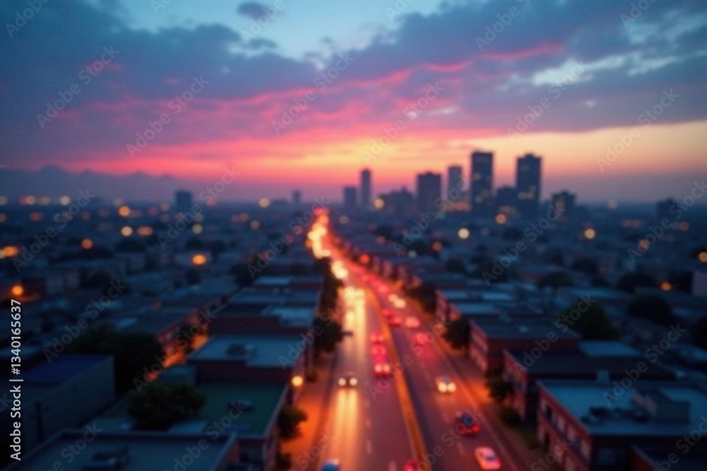 Obraz premium urban landscape with blurred cityscape at dusk, urban, sky