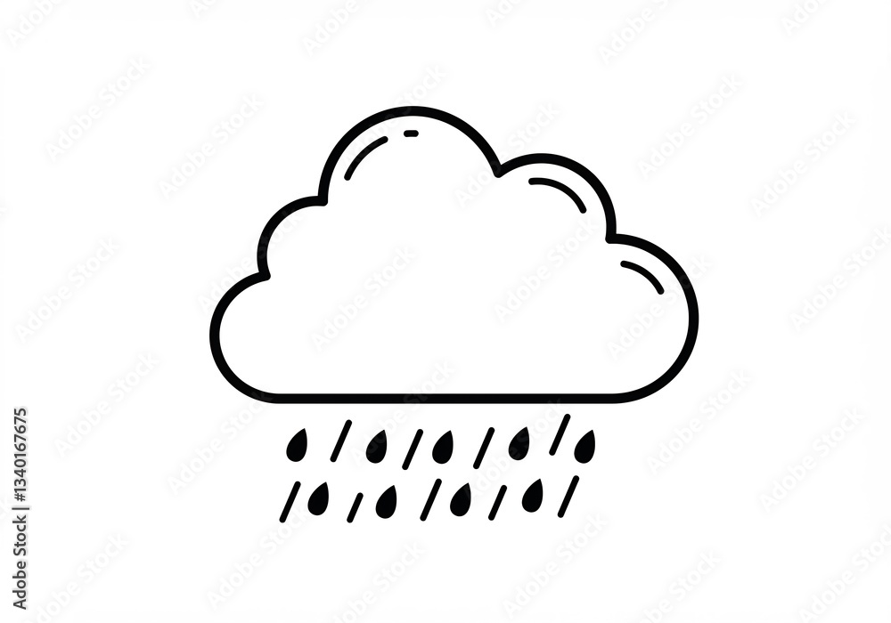 Simple Line Drawing Rain Cloud. AI Generated