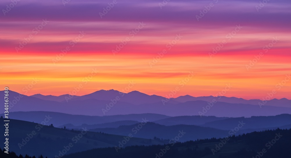 Fototapeta premium Vibrant Sunrise Paints Serene Mountain Range. AI Generated