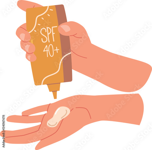 Applying spf 40 protection cream vector illustration