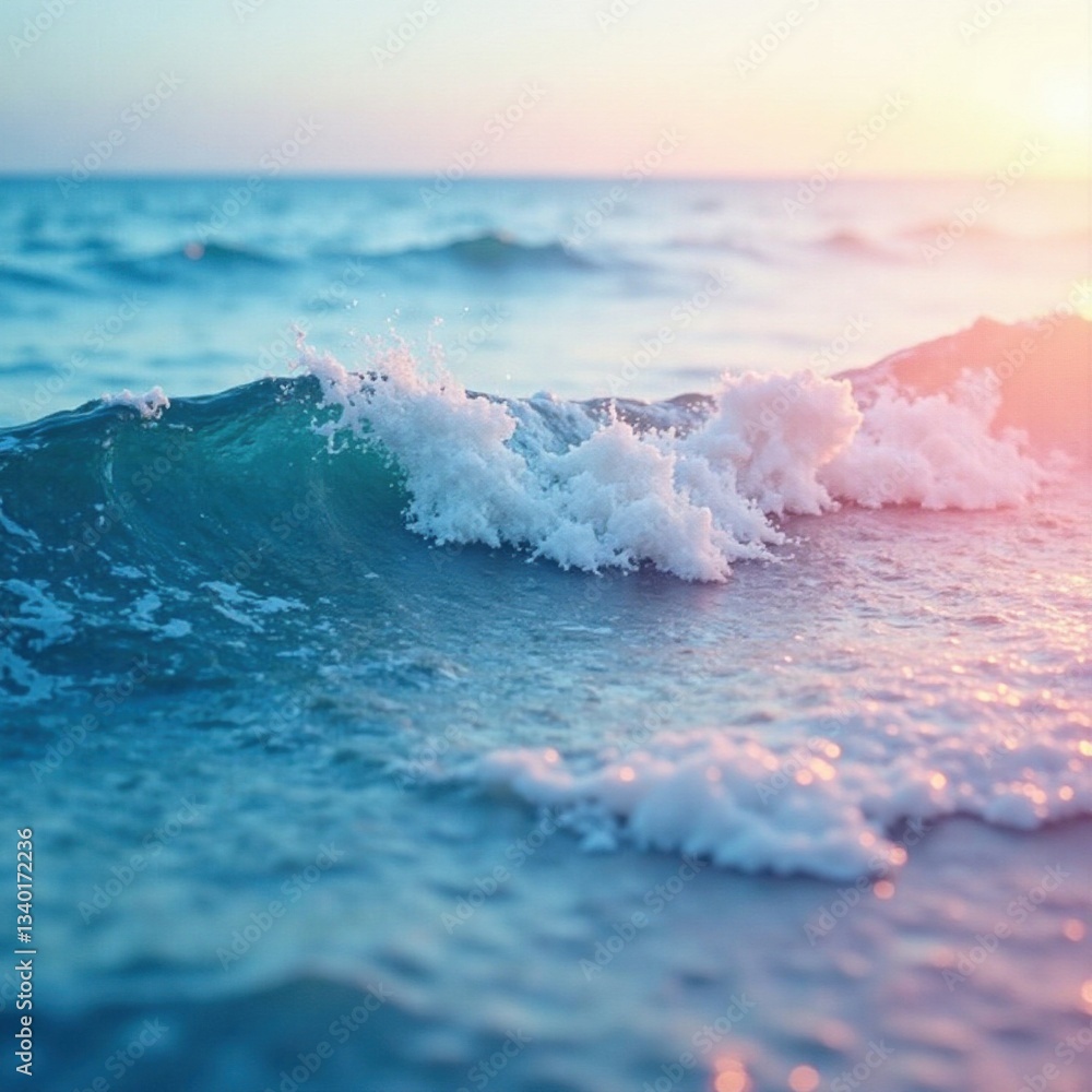 Fototapeta premium Softly blended watercolor waves on a serene oceanic backdrop, soothing colors, peaceful, soft focus