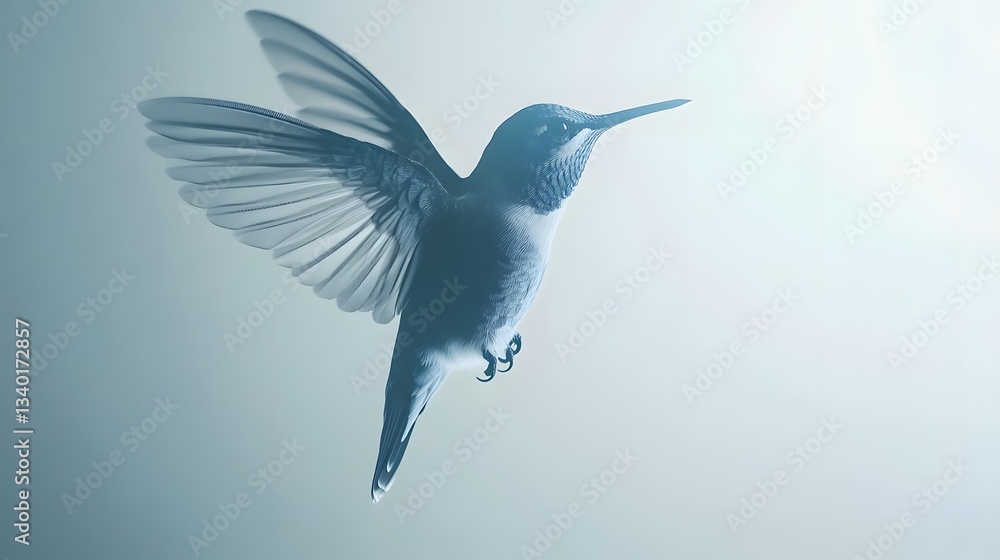 Fototapeta premium A hummingbird hovers in mid air its wings spread wide