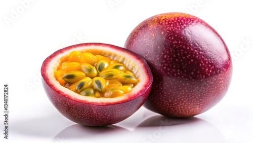 Fresh Passion Fruit, White Background, Juicy Tropical Fruit, Vibrant Yellow, Exotic Food Photography