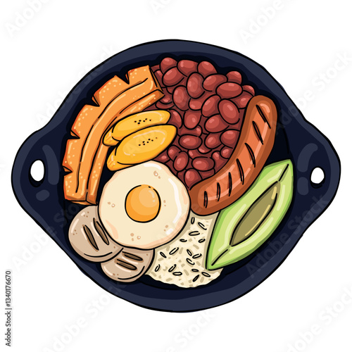 Illustration of bandeja paisa, Colombian food