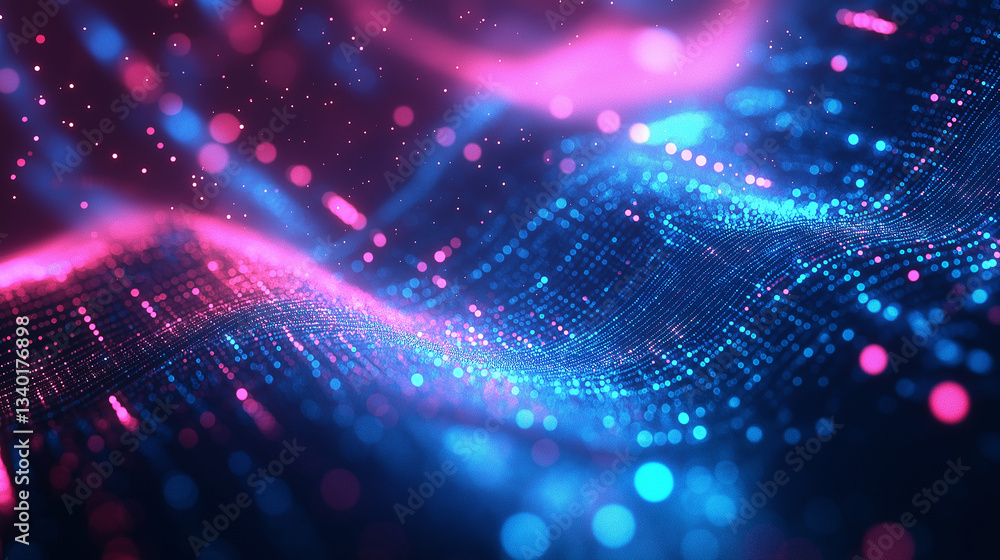 Wavy particle flow, symbolizing data transmission and technological aesthetics, suitable for digital art and technical background designs. Wavy particle flow, symbolizing data transmission and technological aesthetics, suitable for digital art and technical background designs.