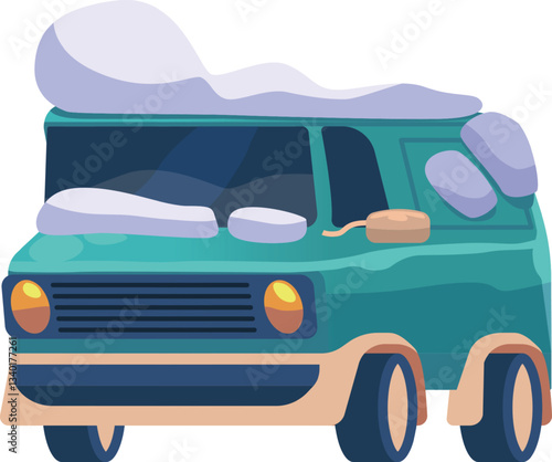 Snow-covered car after blizzard vector illustration