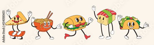 Set of Retro Fast Food Character Illustrations