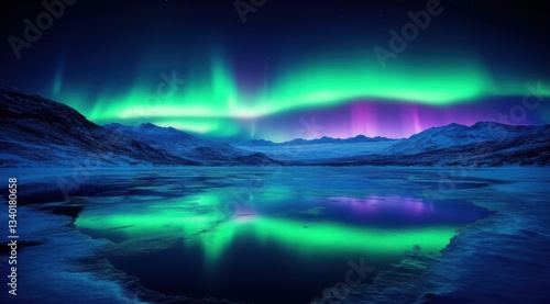 Stunning northern lights reflecting over a tranquil lake.