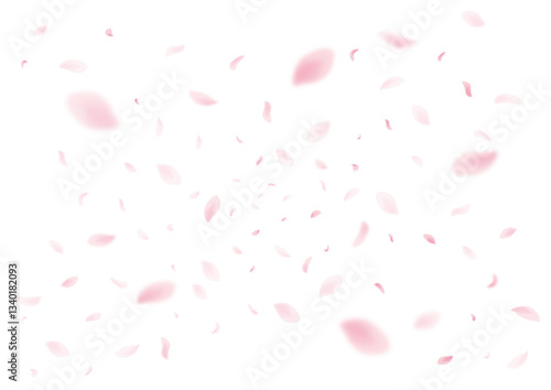 春の風に吹かれて舞い落ちる桜の花びら　背景切り抜きイラスト