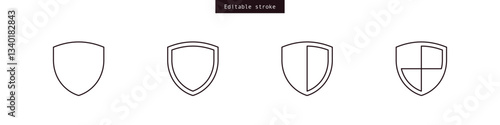 set of shield icons. security shield protection icon in outline style. Editable stroke