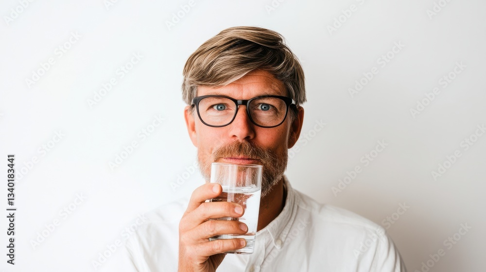 Man in contemplative state holding a glass of water Man in contemplative state holding a glass of water