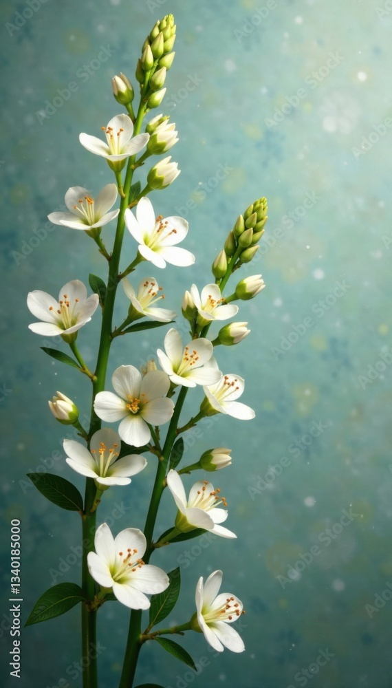 Obraz premium Petal-covered stems with delicate white flowers, botanical, greenery