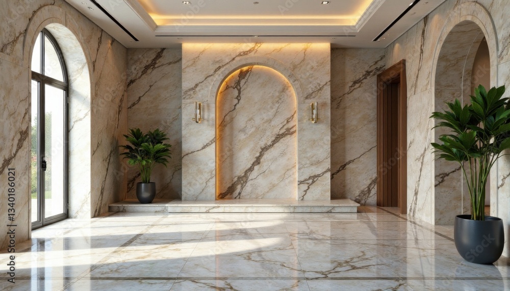 Fototapeta premium Panoramic marble stone pattern for design use in architecture and interior, decorative element, marble