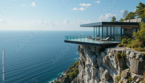 Modern Glass House on Cliff Overlooking Expansive Ocean View