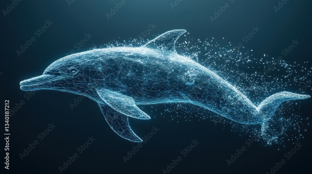 Obraz premium Abstract Dolphin in Motion, Digital Art, Underwater Scene