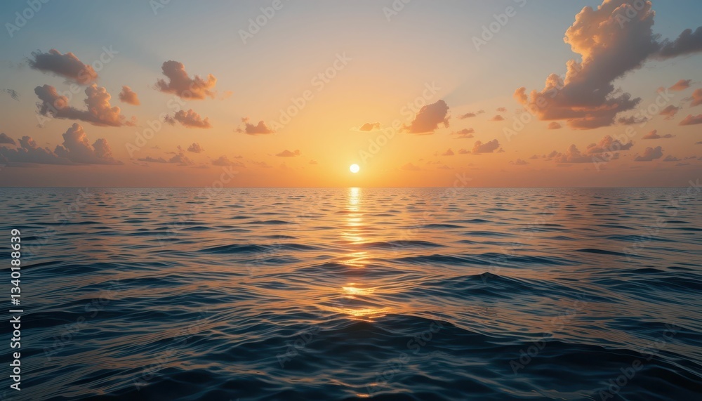 Obraz premium Beautiful Sunset Over Calm Ocean Waves with Colorful Sky Reflections