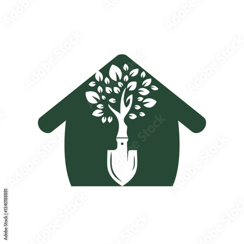 Shovel tree vector logo design. Green garden environment logo design template.