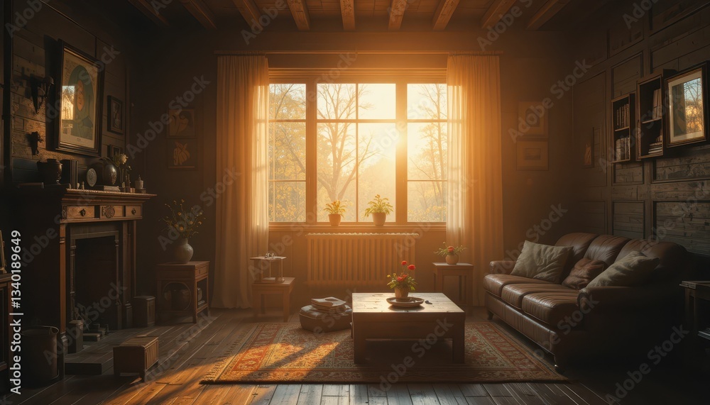 Obraz premium Cozy Living Room with Warm Sunshine and Natural Elements