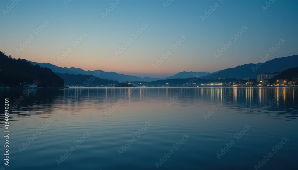 Fototapeta premium Calm Evening Reflections on Serene Lake Surrounded by Mountains