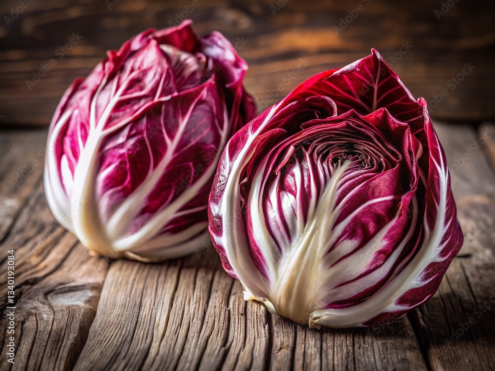 Fototapeta premium Half Radicchio Treviso: Vibrant Red & White Vegetable Close-up