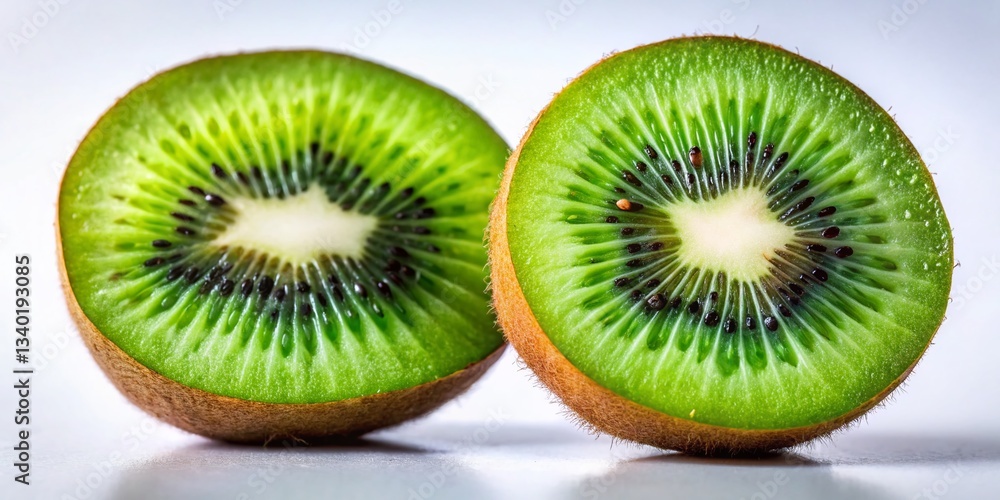Fototapeta premium Half Kiwi Fruit on White Background - Fresh, Juicy, Healthy Snack
