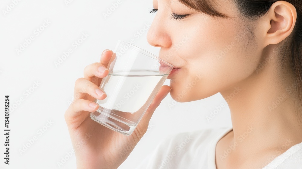 Person drinking water from a clear glass Person drinking water from a clear glass
