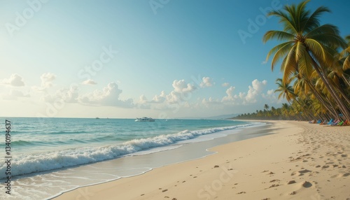 Wallpaper Mural Serene Beach Scene with Palm Trees and Gentle Ocean Waves Torontodigital.ca
