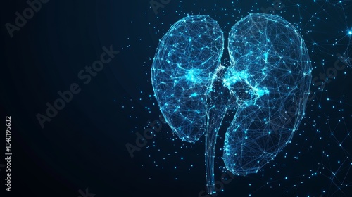 Abstract kidney in low poly on dark blue technology background