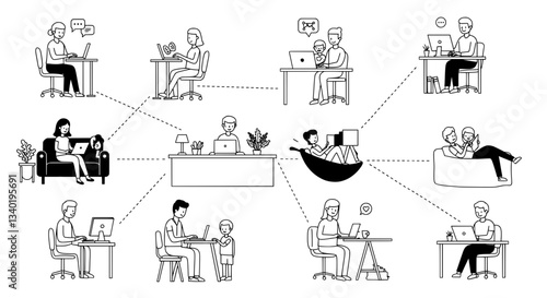 Remote Work Life Balance. Vector Illustration of Work and Personal Life. Generative AI