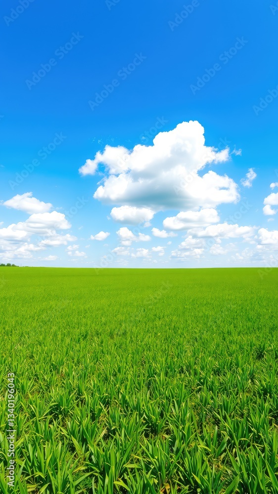 Obraz premium Green field and blue sky, clean sky with cloud, grass landscape background,
