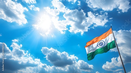 Wallpaper Mural Indian tricolor flag waves proudly against a vibrant blue sky Torontodigital.ca