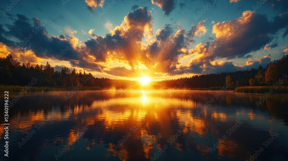 An enchanting sunset over a lake painted with warm colors and soft reflections creating a serene evening view An enchanting sunset over a lake painted with warm colors and soft reflections creating a serene evening view