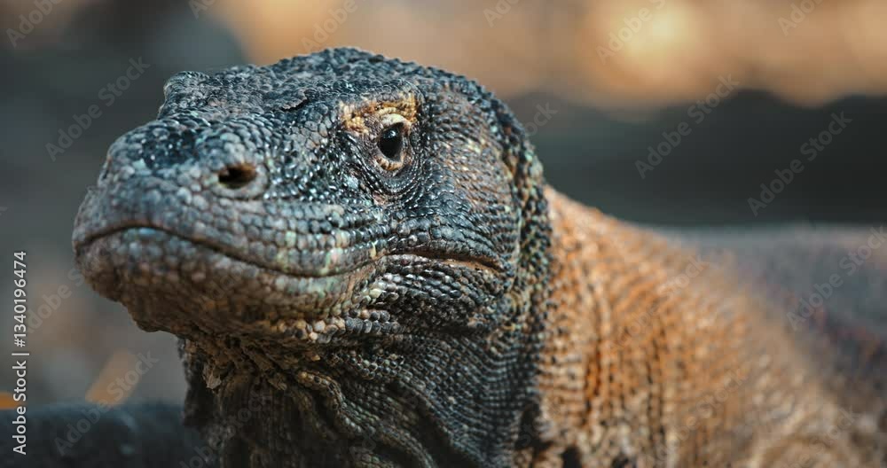 Komodo dragon staring intensely, its rough, scaly skin and powerful jaws on full display, creating a captivating and slightly intimidating portrait of wildlife Komodo dragon staring intensely, its rough, scaly skin and powerful jaws on full display, creating a captivating and slightly intimidating portrait of wildlife