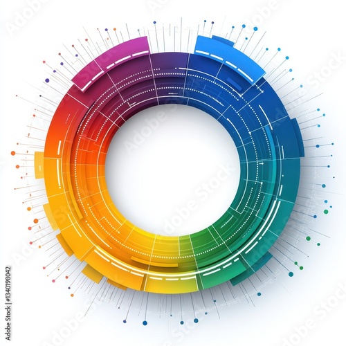 A vibrant, circular graphic displaying a spectrum of colors with radiating lines, representing data visualization or artistic design.