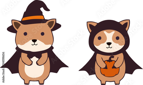 Cute Halloween Animals in Costume - Cartoon Style