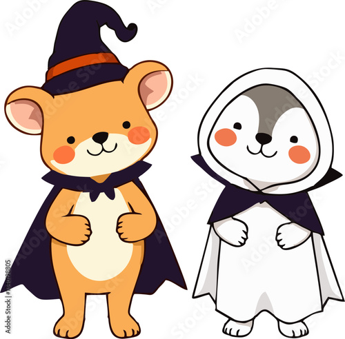 Cute Halloween Animals in Costume - Cartoon Style